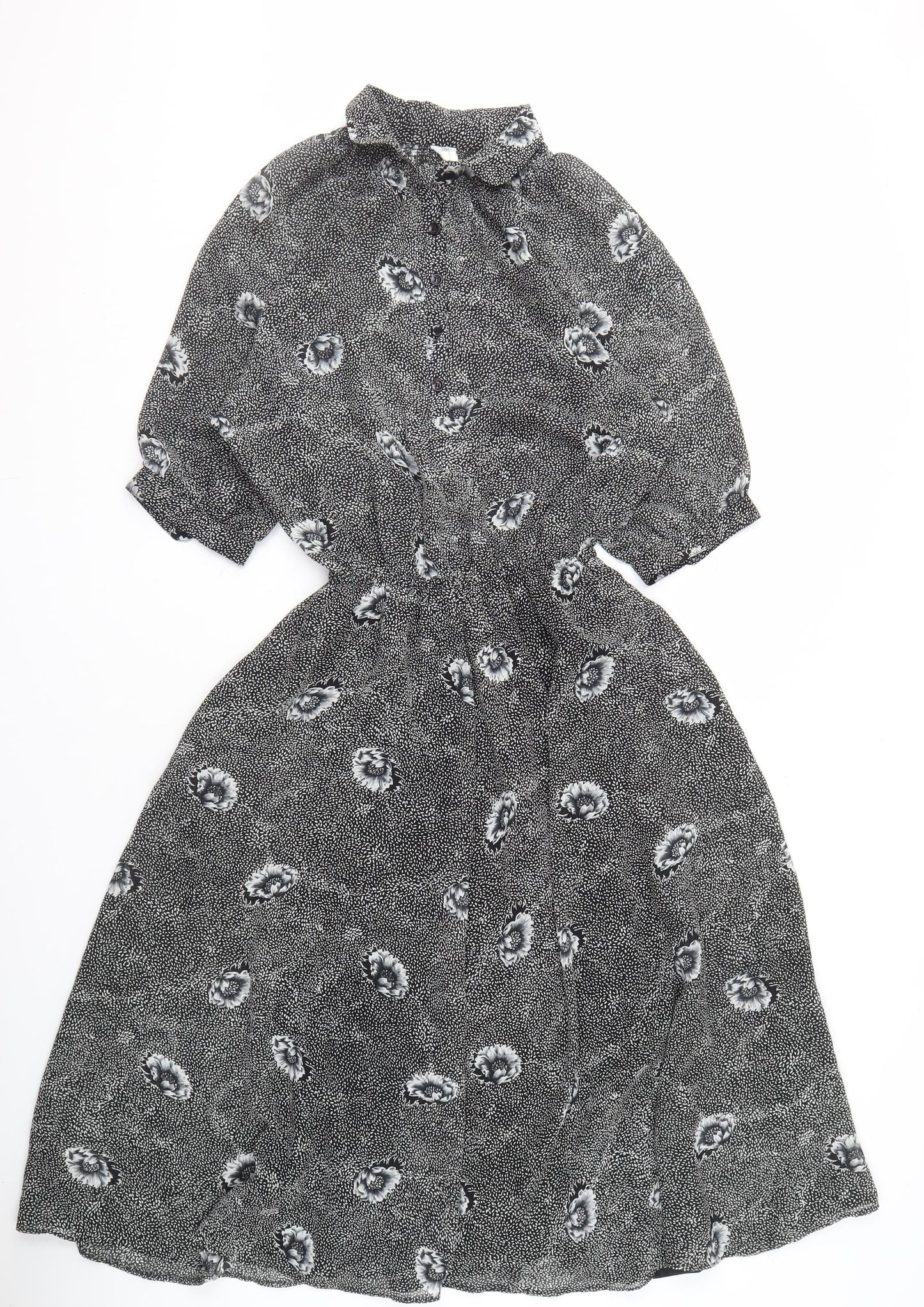 C&A Women's Black Floral Dress Size 10 Polyester