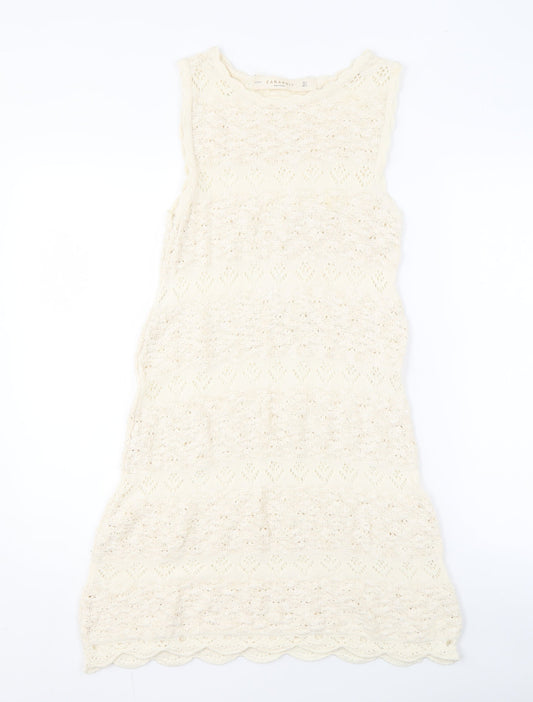 ZARA Women's Ivory Knit Sleeveless Dress Size 8