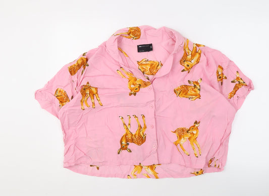 Womens UK Size 16 ASOS DESIGN Pink Cropped Button-Up