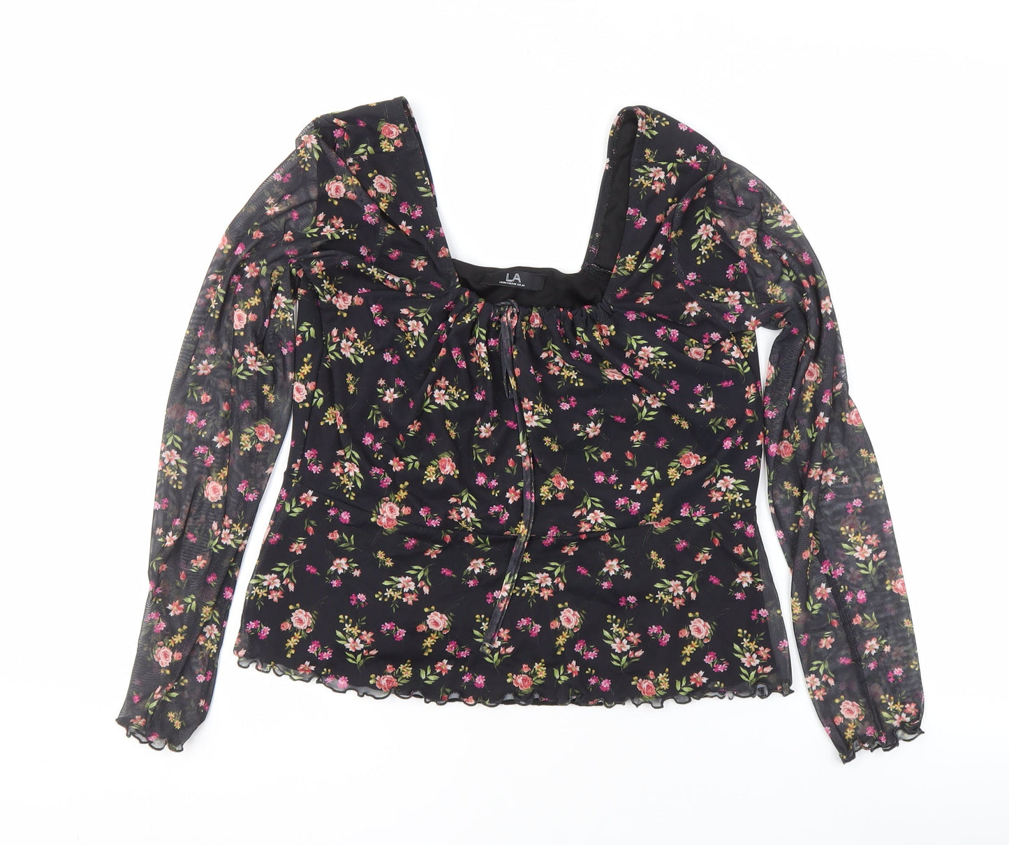 LOOKAGAIN.CO.UK Women's Black Floral Tunic Blouse Size 12