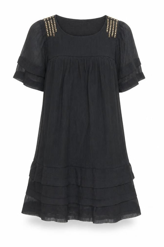 Front view of mamas & papas Women's Black Puff Sleeve Dress