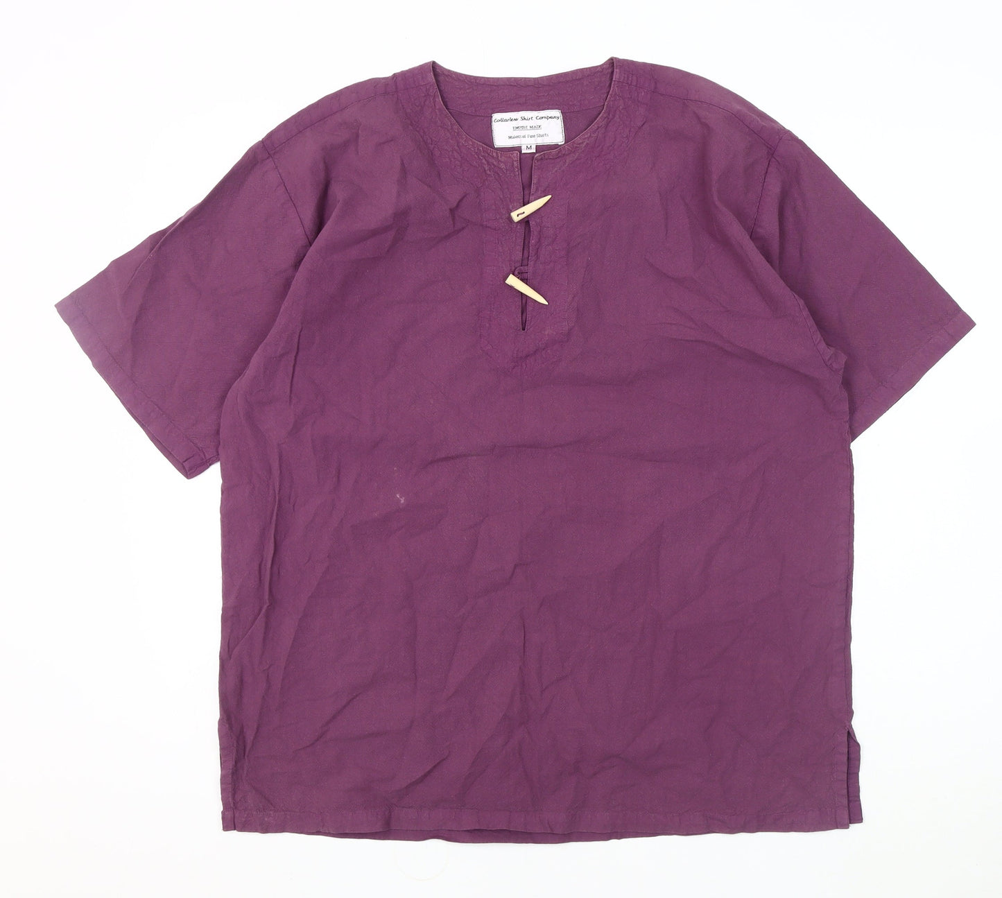 Collarless Shirt Company Men's Purple Medium Cotton Shirt