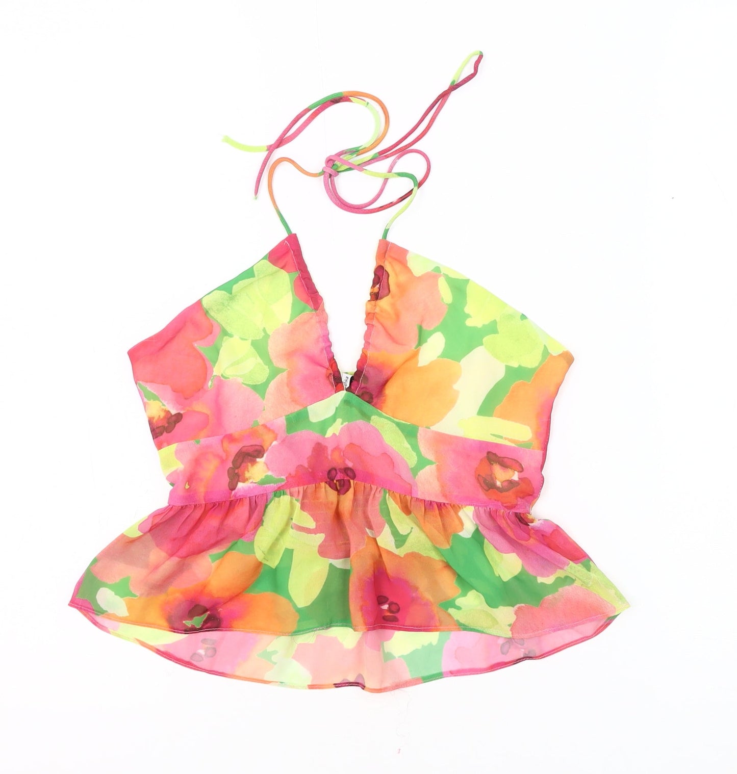 Bershka Women's Multicoloured Floral Halter Camisole Blouse