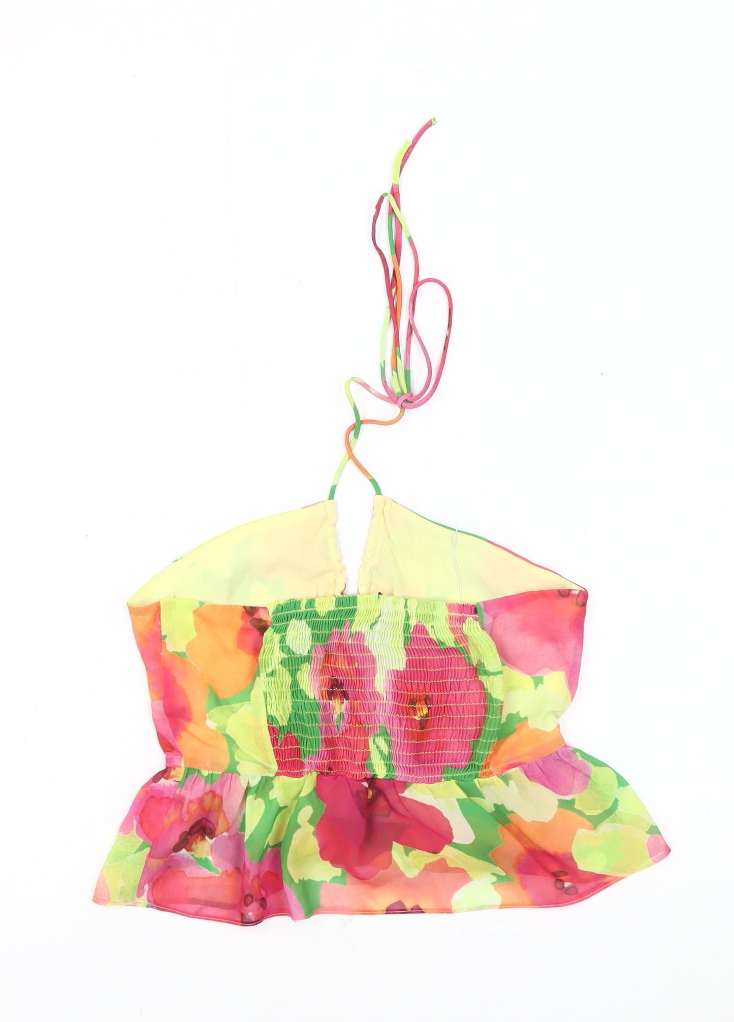 Bershka Women's Multicoloured Floral Halter Camisole Blouse