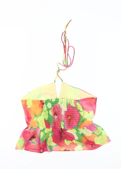 Bershka Women's Multicoloured Floral Halter Camisole Blouse