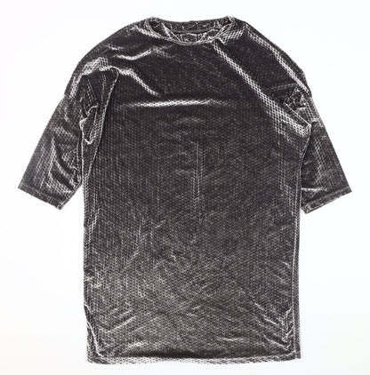 Zara Men's Grey Velvet 3/4 Sleeve Crew Neck Top