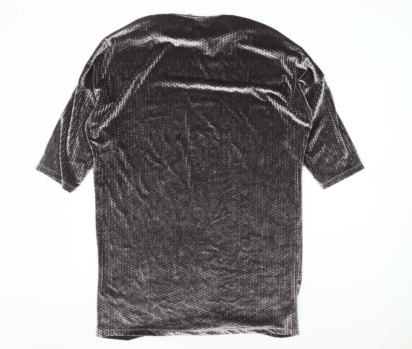 Zara Men's Grey Velvet 3/4 Sleeve Crew Neck Top
