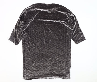 Zara Men's Grey Velvet 3/4 Sleeve Crew Neck Top