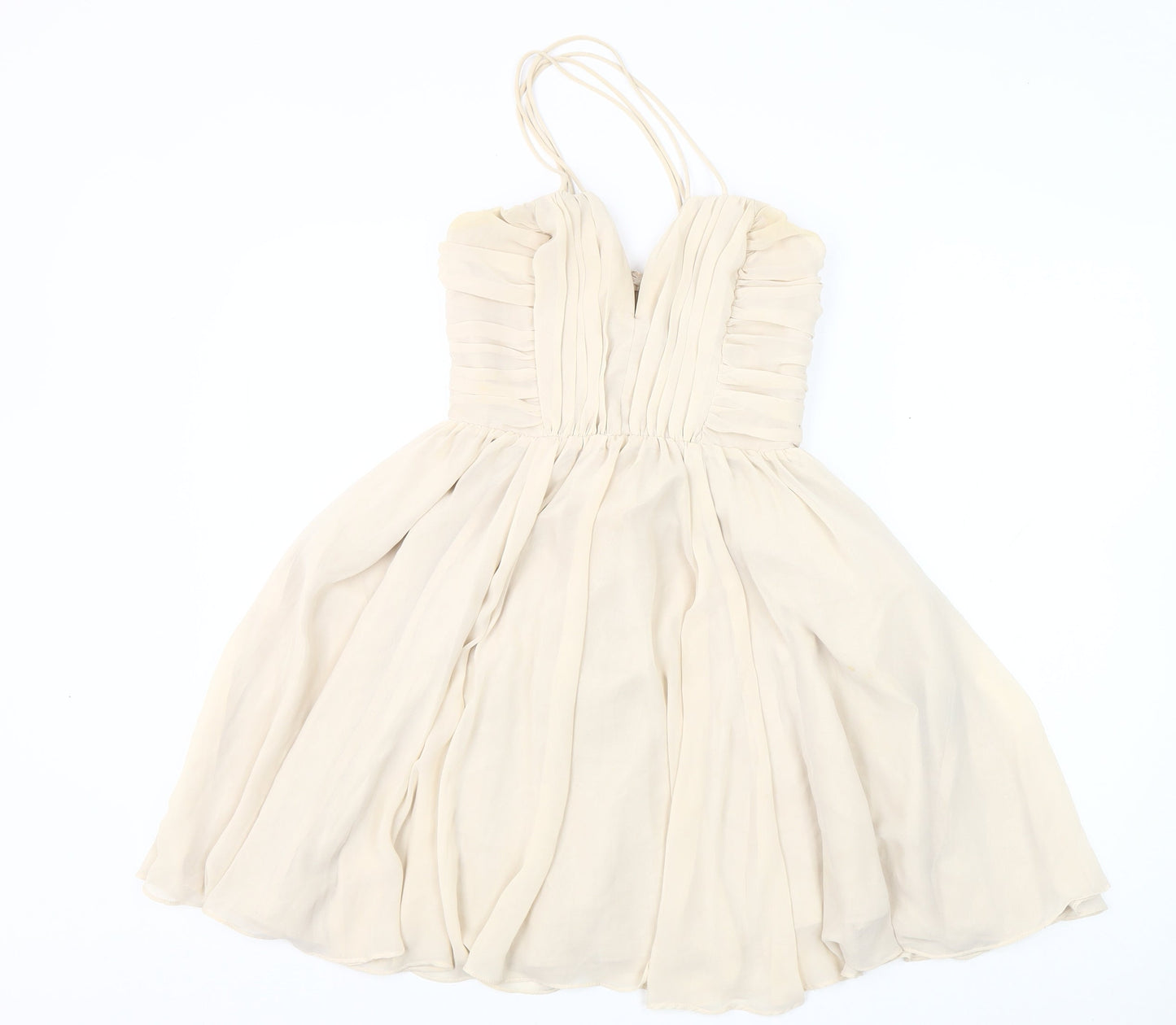 H&M Women's Beige Fit & Flare Dress, Size 6, Party-Ready
