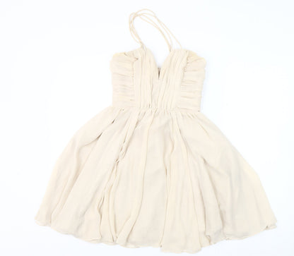 H&M Women's Beige Fit & Flare Dress, Size 6, Party-Ready