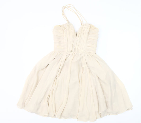 H&M Women's Beige Fit & Flare Dress, Size 6, Party-Ready