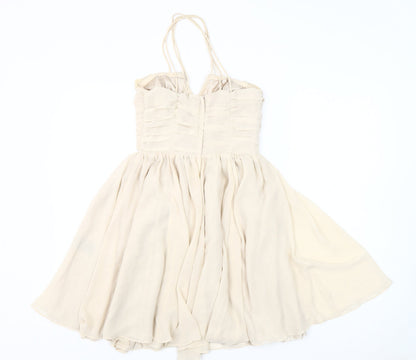 H&M Women's Beige Fit & Flare Dress, Size 6, Party-Ready