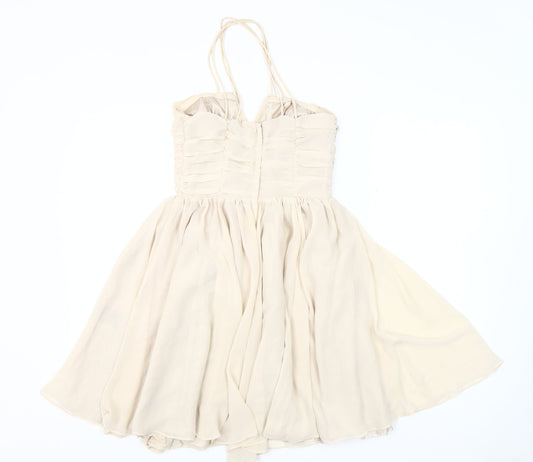 H&M Women's Beige Fit & Flare Dress, Size 6, Party-Ready
