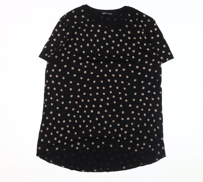 Womens UK Size L Zara Black Basic T-Shirt