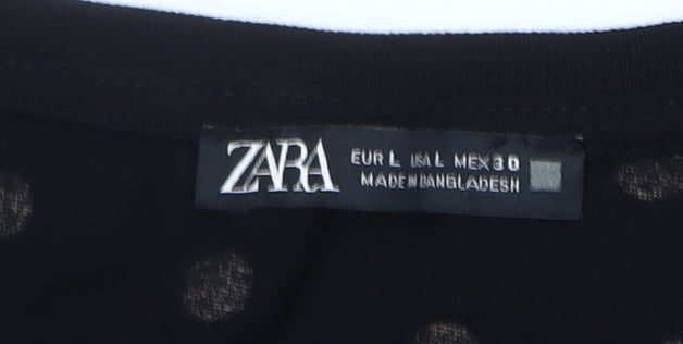 Womens UK Size L Zara Black Basic T-Shirt