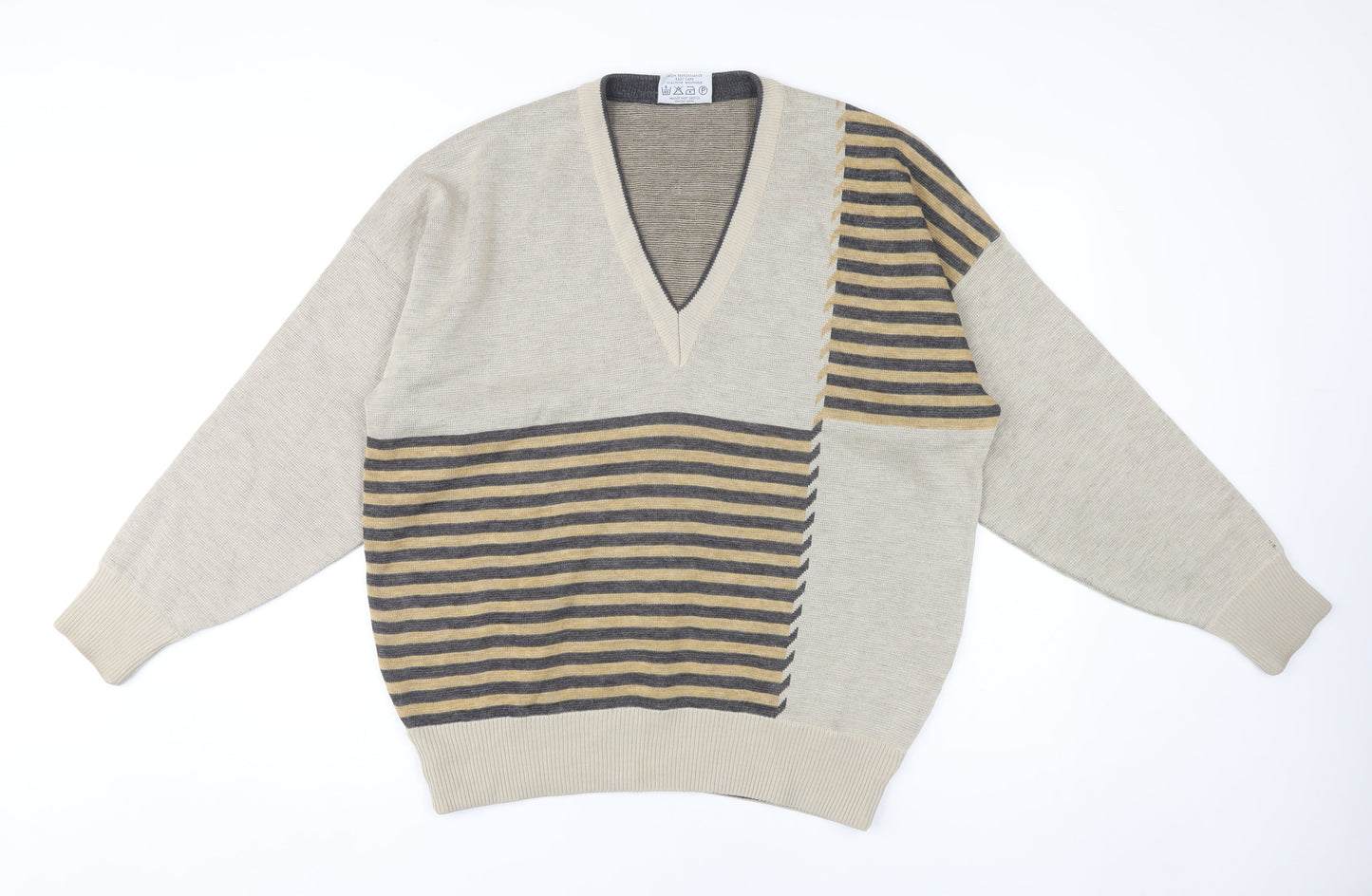 Pierre Sangan Beige Men's XL Striped Pullover Jumper