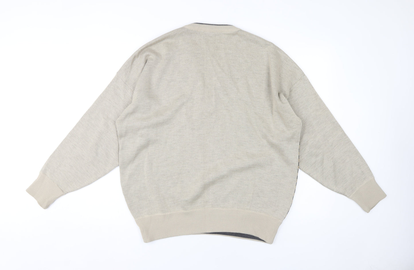 Pierre Sangan Beige Men's XL Striped Pullover Jumper