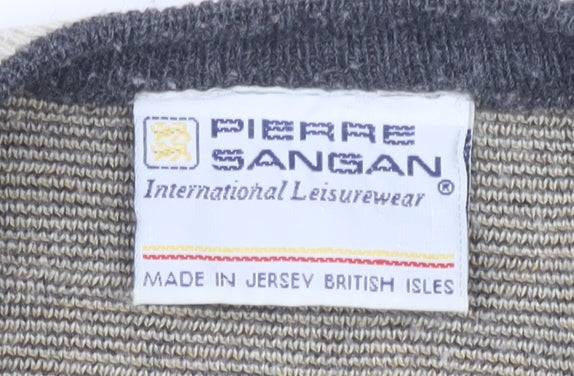 Pierre Sangan Beige Men's XL Striped Pullover Jumper