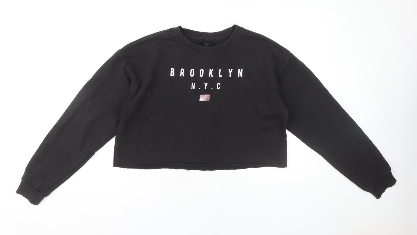Womens UK Size M FOREVER 21 Black Pullover Sweatshirt