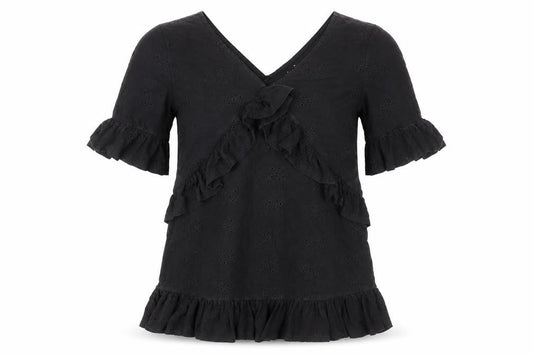 Front view of ASOS Women's Black Dress, size 10, with Ruffle Accent
