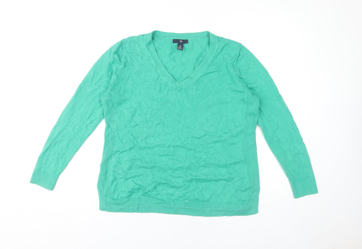 Gap Women's Green V-Neck Pullover Jumper in M, Casual