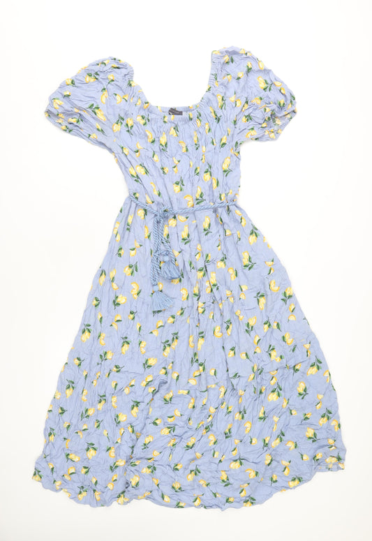 Marks and Spencer Women's Blue A-Line Floral Midi Dress