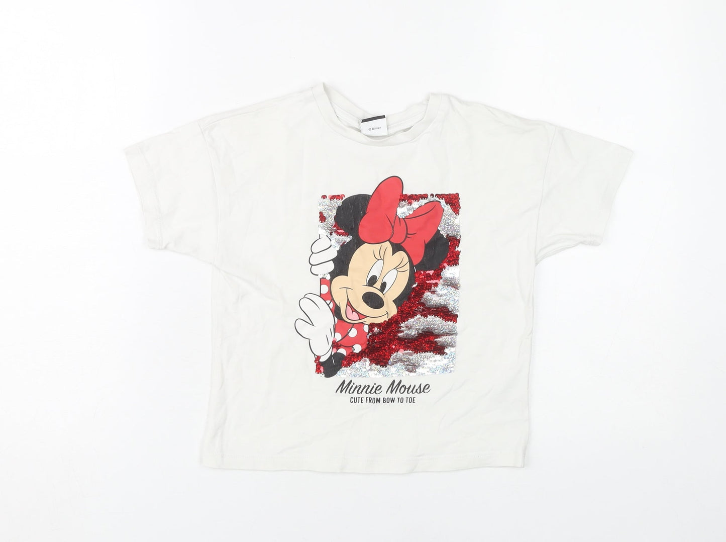 Disney Girls White Minnie Mouse Sequin T-Shirt, Size 6-7 Years