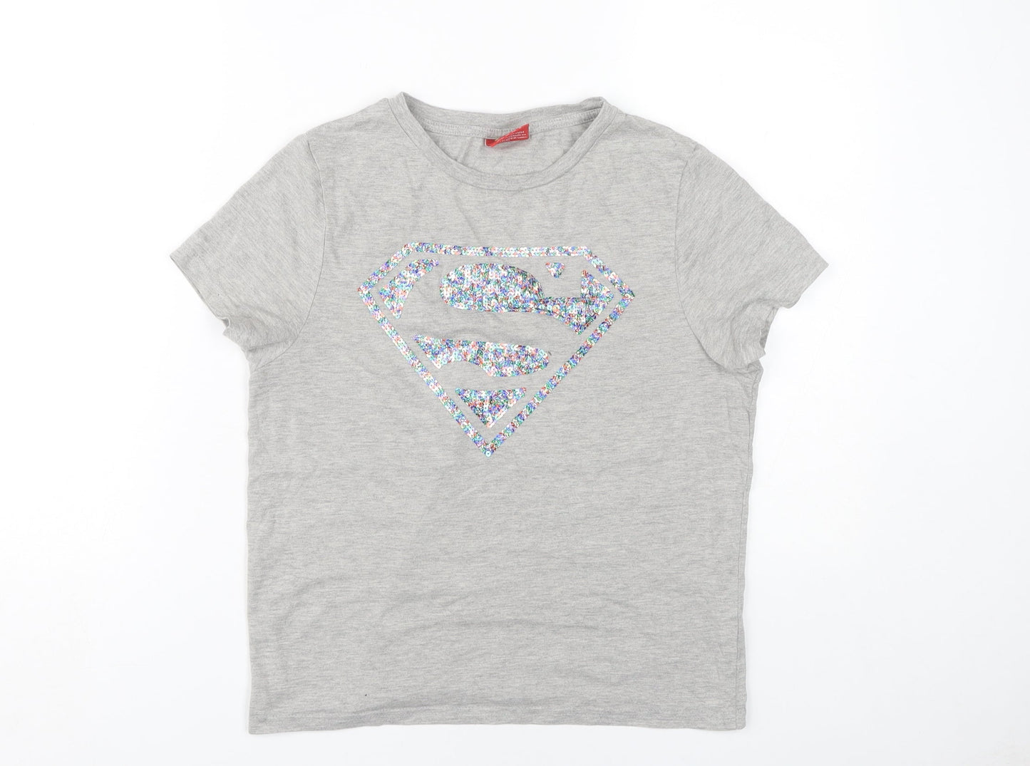 Superman Women's Grey Sequin T-Shirt, Size 14, Short Sleeve