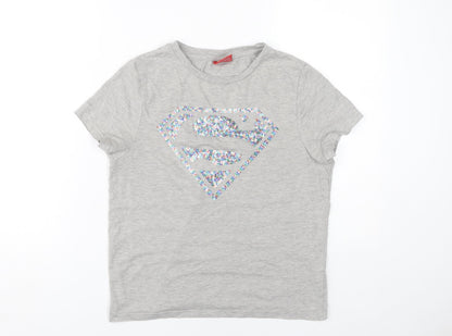 Superman Women's Grey Sequin T-Shirt, Size 14, Short Sleeve