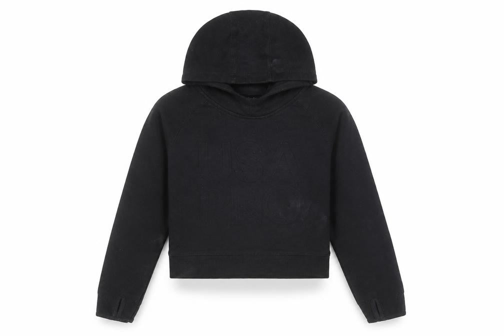 Front view of USA Pro girls’ black pullover hoodie 11-12 years