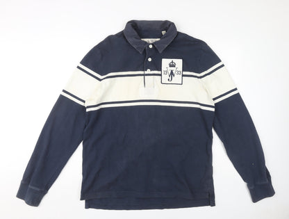 Jack Wills Men's XL Navy Blue Striped Polo Shirt