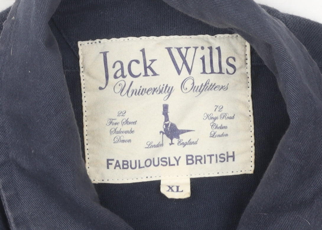 Jack Wills Men's XL Navy Blue Striped Polo Shirt