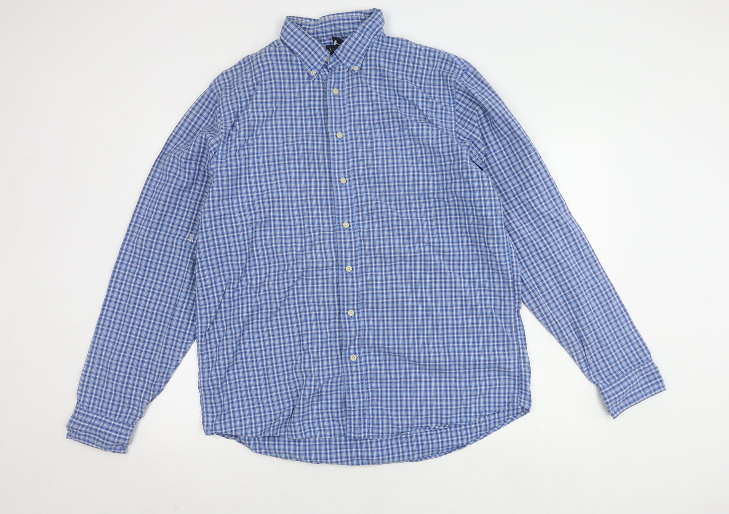 Lands' End Men's Blue Check XL Shirt