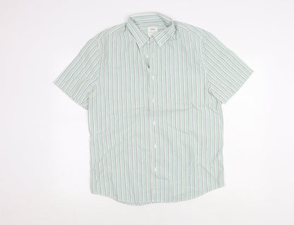 Marks and Spencer Men's Green Striped Shirt M