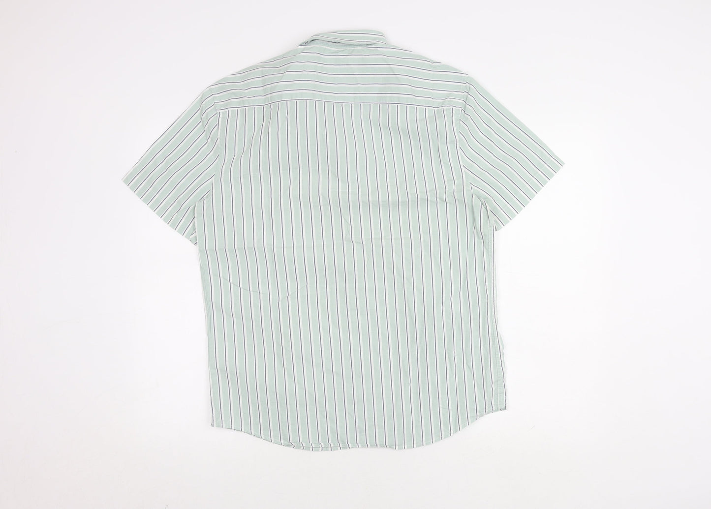 Marks and Spencer Men's Green Striped Shirt M