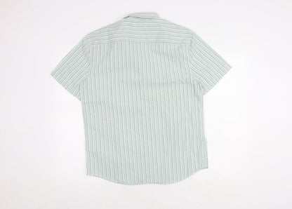 Marks and Spencer Men's Green Striped Shirt M