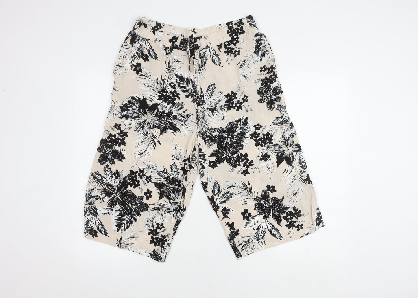 Bonmarché Women’s Beige Floral Wide-Leg Trousers - Size 14