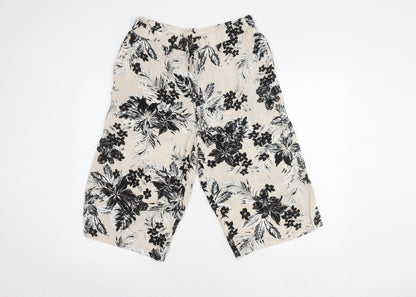 Bonmarché Women’s Beige Floral Wide-Leg Trousers - Size 14