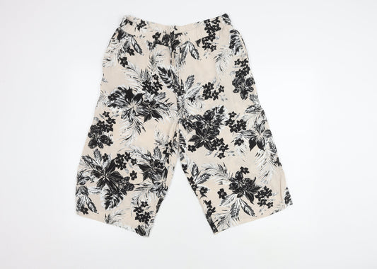 Bonmarché Women’s Beige Floral Wide-Leg Trousers - Size 14