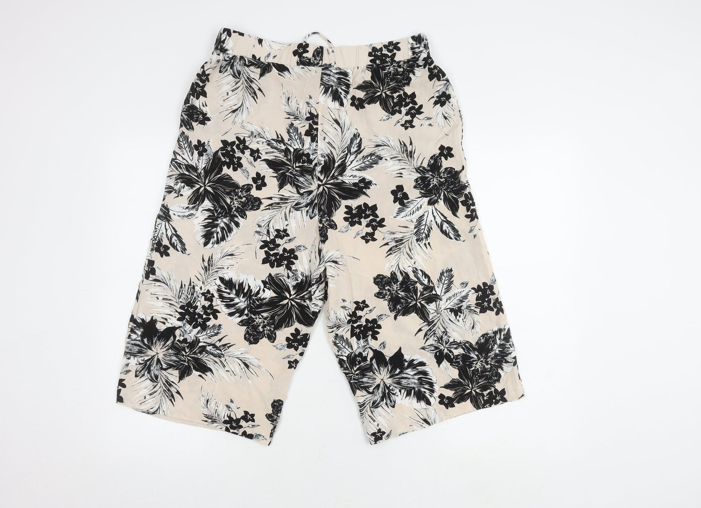 Bonmarché Women’s Beige Floral Wide-Leg Trousers - Size 14