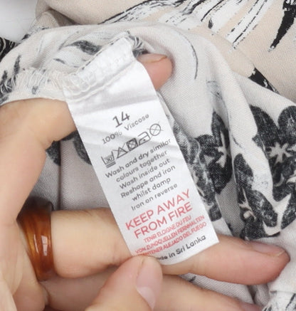 Bonmarché Women’s Beige Floral Wide-Leg Trousers - Size 14