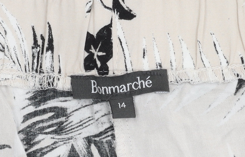 Bonmarché Women’s Beige Floral Wide-Leg Trousers - Size 14