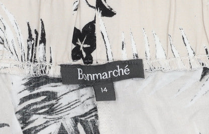 Bonmarché Women’s Beige Floral Wide-Leg Trousers - Size 14