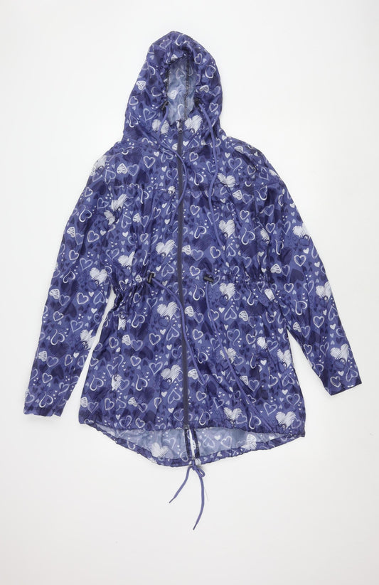 RAINY DAYS Women's Blue Heart Rain Coat - M, Lightweight, Hooded