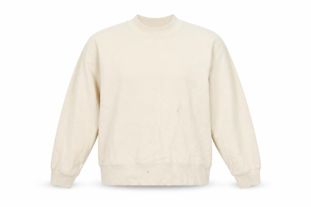 Front view of Uniqlo unisex beige crew neck sweatshirt, size S