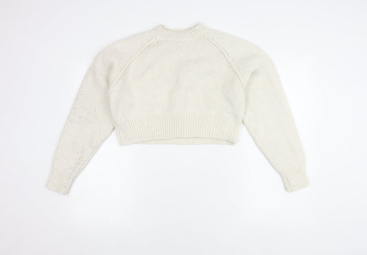 ZARA Women's Ivory Knit Pullover Jumper, Size S, Raglan Sleeve