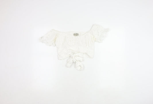ASOS Women's White Off Shoulder Cropped Top, Size 12