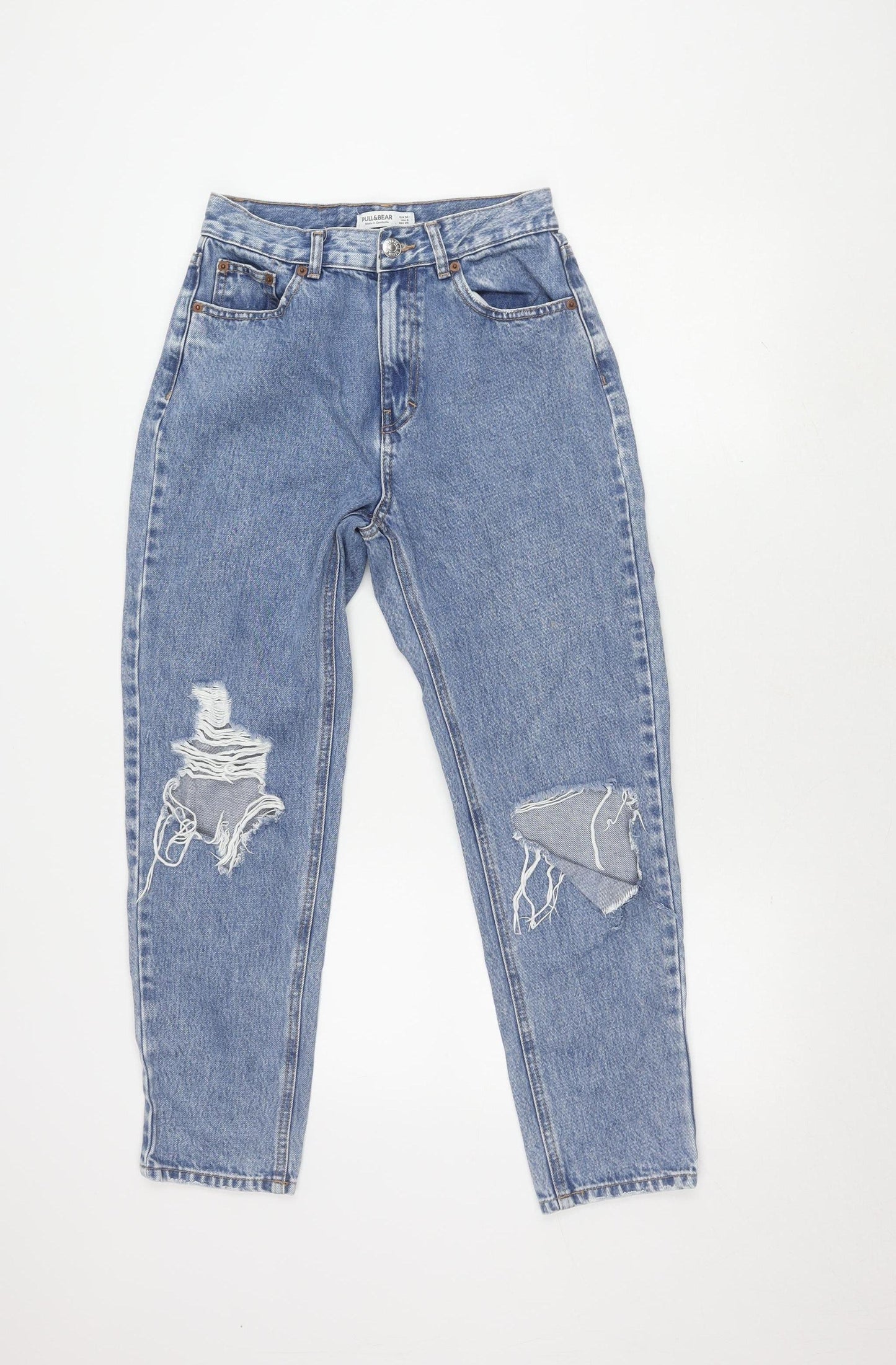 Pull & Bear Women's Blue Mom Jeans, Size 8, Distressed