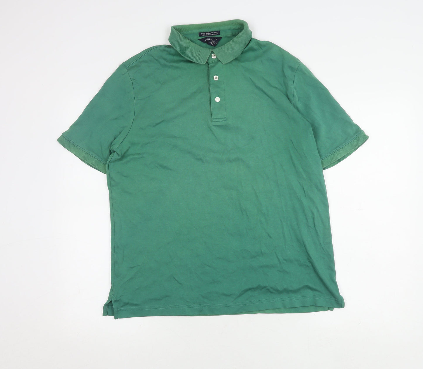 Lands' End Men's Green Polo Shirt - Medium, Short Sleeve