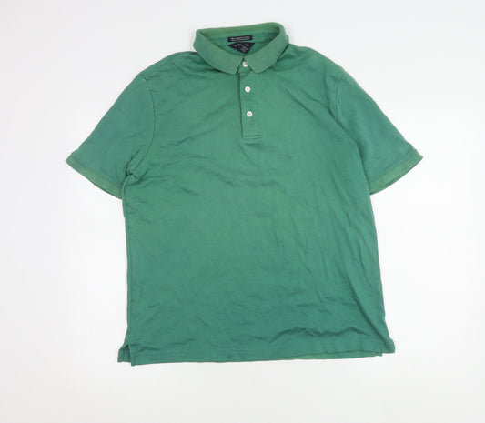 Lands' End Men's Green Polo Shirt - Medium, Short Sleeve